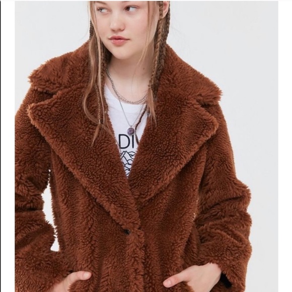 NWOT Urban Outfitters Cognac Brown long teddy coat - Picture 6 of 16
